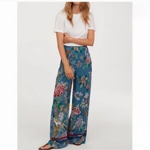 GP & J Baker X H&M Wide Leg Palazzo Pants Birds Print Multicolor Size 4